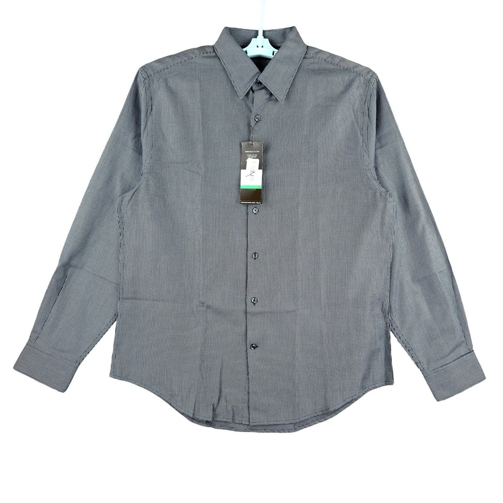 Perry Ellis Men's Black Grey Long Sleeve Shirt Size Large Regular-Fit Button NWT